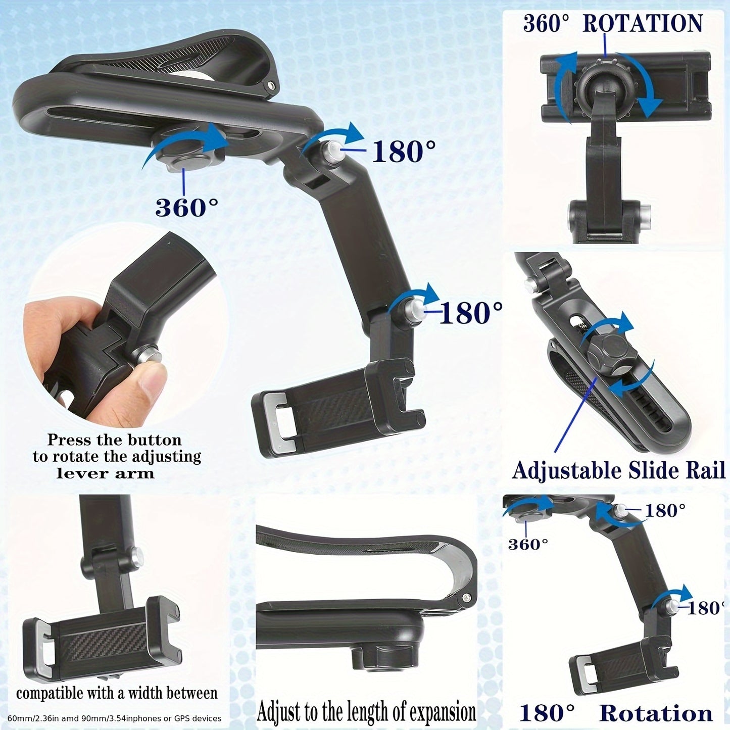 1080 ° Clip-On Rotatable Car Smartphone Mount